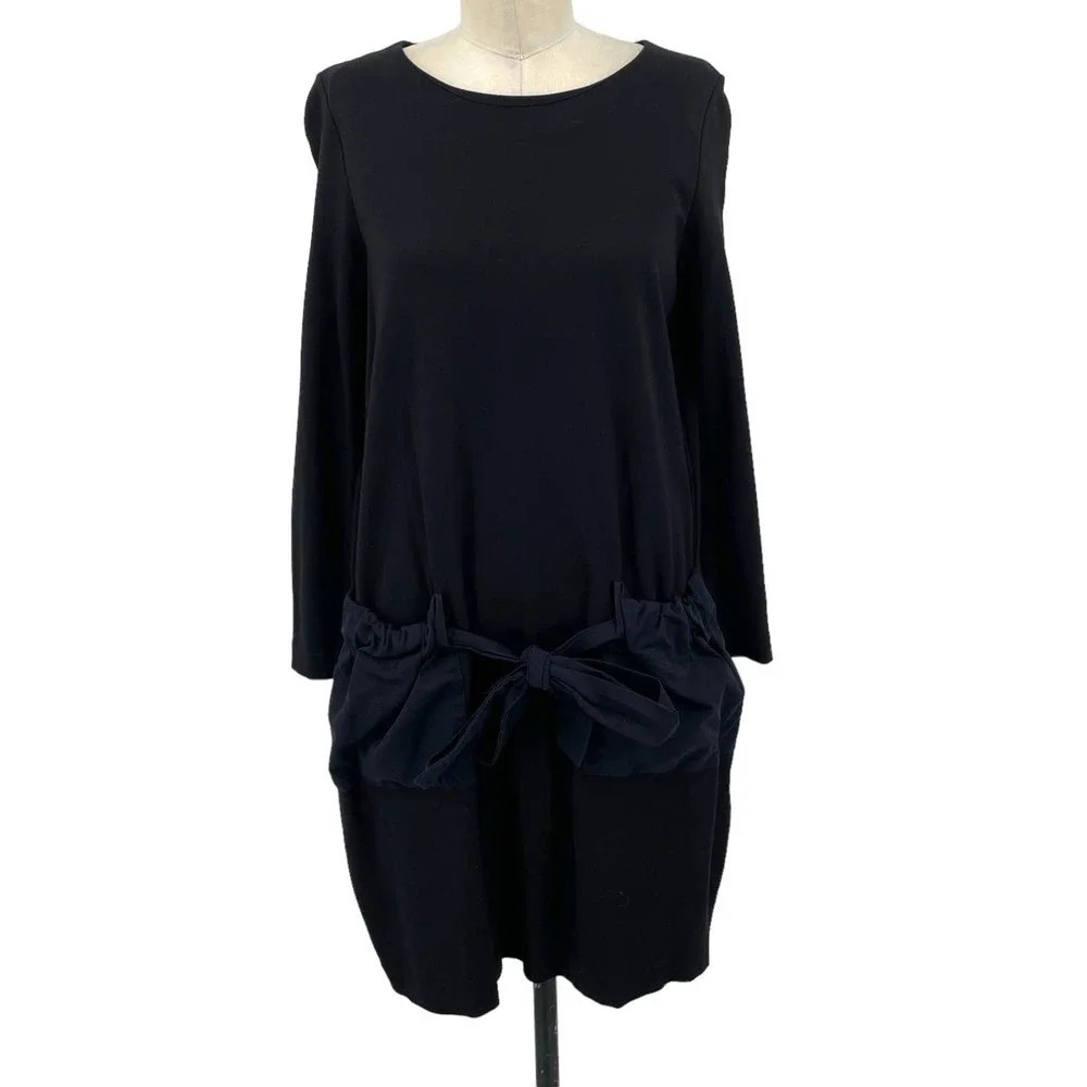COS Black Tie Front Long Sleeve Paperbagβ Skirt Dress Size Small